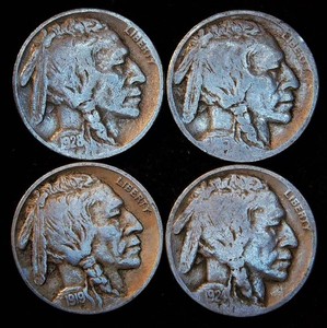 (4) Buffalo Nickels - 1915 P, VF 1919 P, 1924 P, 1928 S
