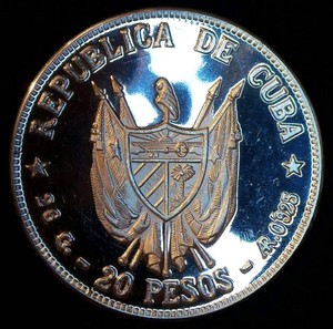 1977 Silver Proof Cuba 20 Pesos Commemorative, Embargoed, Rarely Available in the US, Barred from eBay