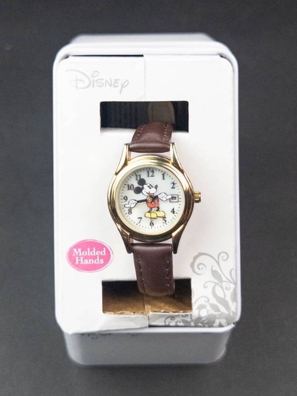 Disney Mickey Mouse Molded Hands Watch With Genuine Leather Strap