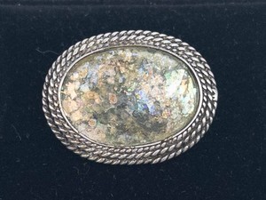 Braided Framed Sterling Silver Speckled Glass Brooch