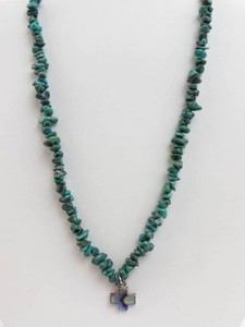 Turquoise Beaded Necklace - Sterling Silver Abalone Cross, 16 in