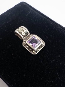 Purple Stone Pendant - Square Faceted Geometric Necklace Charm