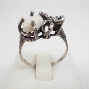 Opal Ring  Unique Sculptural White Opal Setting. Size 7.25