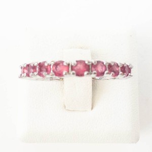 Lab Grown Ruby Eternity Sterling Silver Ring Size 6