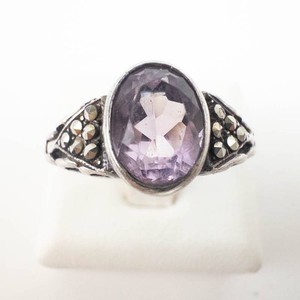 Amethyst & Marcasite Sterling Silver Ring Size 7.5