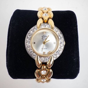 Bracelet Watch - Gold-Tone Quartz Rhinestone Link Band -Running
