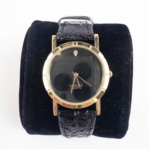 Quartz Watch - Diamond Black Dial Gold-Tone Case -Running