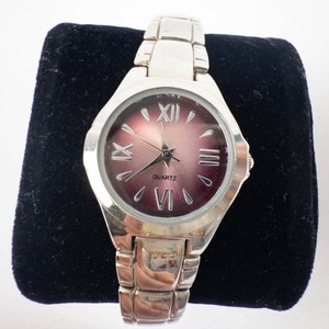 Quartz Wristwatch - Pink Face Roman Numeral Metal Link Bracelet -Running