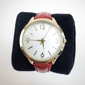 Quartz Wristwatch - Gold Tone Analog Watch With Red Strap -Running