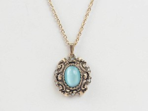 Vintage Sarah Coventry Pendant Necklace - Ornate Blue-Colored Cabochon