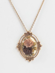 Sarah Coventry Floral Pendant Necklace - Gold-Tone Cameo-Style Rose