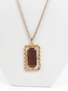 Pendant Necklace - Rectangular Brown Stone Statement Jewelry
