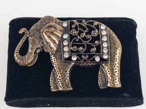 Elephant Brooch - Gold-Tone Rhinestone Pin