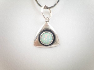 Pendant Necklace - Triangular Created Opal Inlay Silver-Tone Pendant
