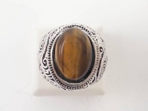 Tigers Eye Filigree Ring - silver Tone, Size 10.5