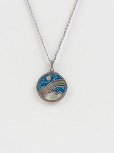 Enamel Pendant Necklace - Mother of Pearl Dolphin Motif