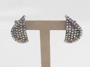 Clip-On Rhinestone Earrings - Aurora Gold Tone Fan-Shape Pair