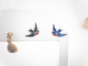 Enamel Pierced Earrings - Swallow, Cameo & Fan Designs (Lot of 3)
