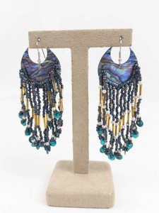 Abalone Dangle Earrings - Brand New Silver Tone Beaded Pair