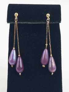 Purple Dangle Drop Earrings - Iridescent Double-Teardrop Design