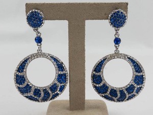 Blue & White Rhinestone Gold Tone Dangle Earrings