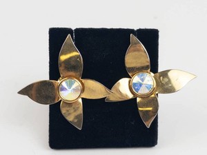 Bold Pierced Gold-Tone Pair of Rhinestone Butterfly Earrings