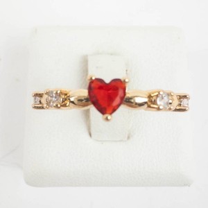 Gold Tone Ruby CZ Heart Ring - Fancy Petite Heart Size 5.5