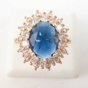 Gold Tone Cocktail Ring - Lab-Grown Sapphire & CZ Size 6.25