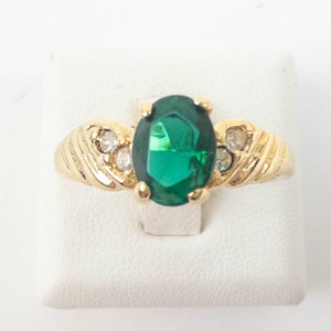 Created Emerald Ring - 14KGE Gold-Tone Setting