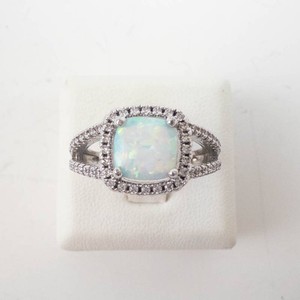 Silver Tone Opal Ring - Synthetic Opal Size 5.75