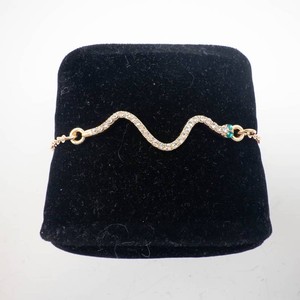 Rhinestone Snake Bracelet - Gold-Tone With Green Accent