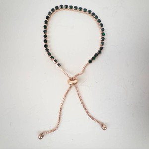 Green Rhinestone Bracelet - Rose Gold Tone Adjustable