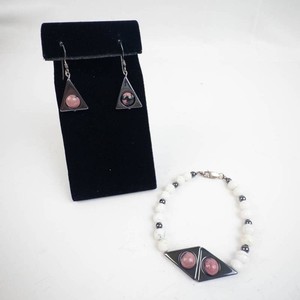 Gemstone Jewelry Set - Howlite Hematite & Rhodonite Necklace Earrings