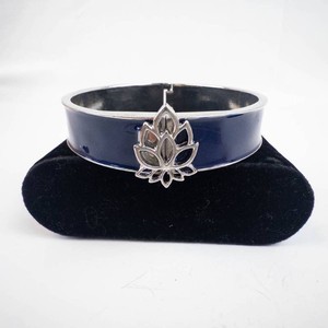 Cuff Bracelet - Blue Enamel Hinged Lotus Bangle