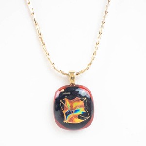 Dichroic Glass Pendant Necklace - Multicolor Red & Black