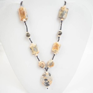 Agate and Bead Necklace - Silver-Tone Graduated Beaded Jewelry