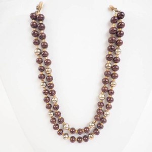 Layered Beaded Necklace - Brown Speckled Gold Tone