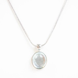 Pendant Necklace - Silver-Tone Snake Chain With Blue Stone