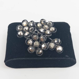 Rhinestone Brooch - Black and Gray Floral Jewelry Pin
