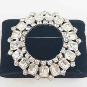 Large Vintage Rhinestone Brooch - Circular Silver-Tone Pin