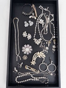 Costume Jewelry - Assorted Rhinestone Necklace, Brooch & Earring Collection