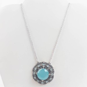 Sterling Silver Pendant Necklace - Marcasite, Aquamarine & Blue Chalcedony