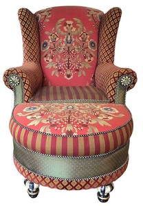 O - Armchair & Ottoman - Mackenzie Childs Upholstered Chair Set