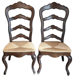 DR - Wood Dining Chairs - Solid Wood Woven Seat Pair