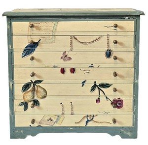LR - Decorative Painted Tabletop Chest - 7-Drawer Jewelry Chest
