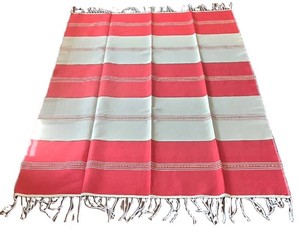 DR - Woven Textile Blanket Throw - Ivory & Red 60 X 78 in