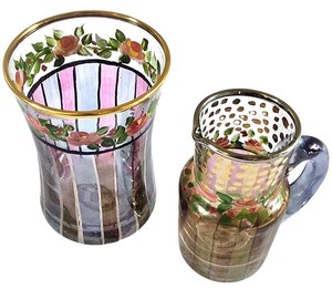 DR - Vintage Hand-Painted Glass Tumbler & Creamer - Mackenzie-Childs