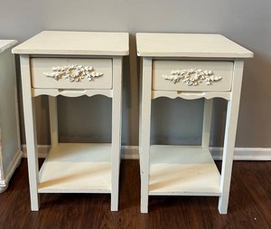 LR - End Tables - Pair of White Floral Accent Tables