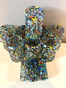 LR - Confetti Mosaic Glass Drinkware Set - 8 Tumblers & 2 Shot Glasses