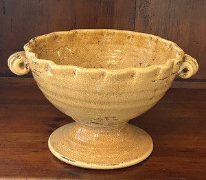 LR - Vintage Ceramic Pedestal Bowl With Scroll Handles